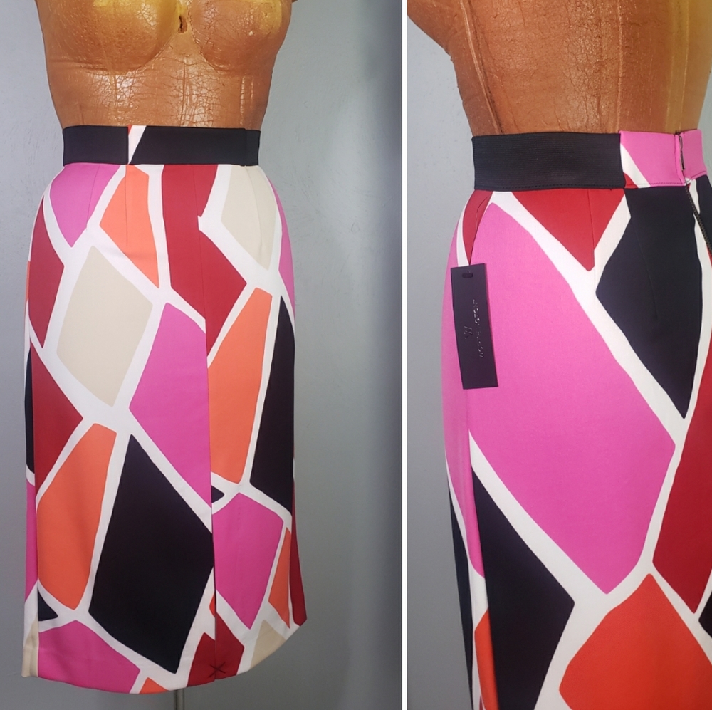 NWT bright colorblock pink black scuba skirt 8